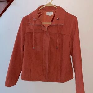Studio Works Zip Front Jacket Lightweight Collar Rust Orange Petite Size PM